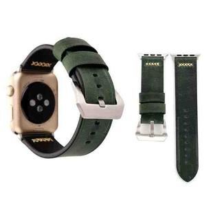 For Apple Watch Ultra 49mm / Series 8&7 45mm / SE 2&6&SE&5&4 44mm / 3&2&1 42mm Retro XX Line Pattern Genuine Leather Wrist Watch Band(Green)