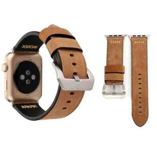 For Apple Watch Ultra 49mm / Series 8&7 45mm / SE 2&6&SE&5&4 44mm / 3&2&1 42mm Retro XX Line Pattern Genuine Leather Wrist Watch Band(Khaki)