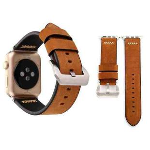 For Apple Watch Ultra 49mm / Series 8&7 45mm / SE 2&6&SE&5&4 44mm / 3&2&1 42mm Retro XX Line Pattern Genuine Leather Wrist Watch Band(Brown)