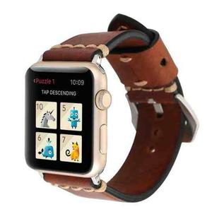 For Apple Watch Ultra 49mm / Series 8&7 45mm / SE 2&6&SE&5&4 44mm / 3&2&1 42mm Thick Sutures Retro Genuine Leather Wrist Watch Band(Coffee)