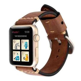 For Apple Watch Ultra 49mm / Series 8&7 45mm / SE 2&6&SE&5&4 44mm / 3&2&1 42mm Thick Sutures Retro Genuine Leather Wrist Watch Band(Khaki)