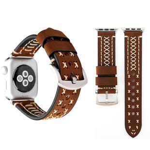 For Apple Watch Ultra 49mm / Series 8&7 45mm / SE 2&6&SE&5&4 44mm / 3&2&1 42mm Manual Line Pattern Genuine Leather Wrist Watch Band(Coffee)