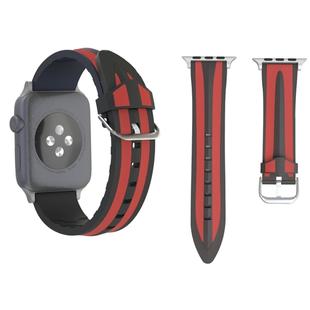 For Apple Watch Series 3 & 2 & 1 38mm Fashion Double Stripes Pattern Silicone Watch Band (Black+Red)