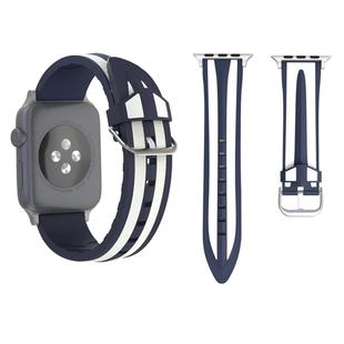 For Apple Watch Series 3 & 2 & 1 38mm Fashion Double Stripes Pattern Silicone Watch Band (Navy Blue+White)