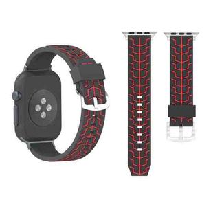 For Apple Watch Series 3 & 2 & 1 42mm Fashion Fishbone Pattern Silicone Watch Band (Black+Red)