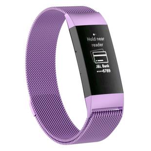 Stainless Steel Magnet Watch Band for FITBIT Charge 3, Size:Large, 217x18mm(Light Purple)