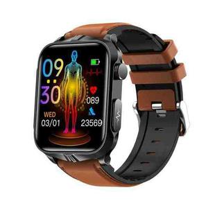 TK11P 1.83 inch IPS Screen IP68 Waterproof Leather Band Smart Watch, Support Stress Monitoring / ECG (Brown)