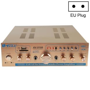 AV-9100 2CH 300W + 300W Karaoke HiFi Stereo Audio Power Amplifier, Support FM / SD & MMC / MP3 Player / USB, AC 220-240V, EU Plug