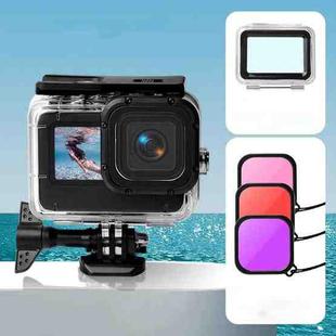 Waterproof Case + Touch Back Cover + Purple Red Pink Lens Filter for GoPro HERO10 Black / HERO9 Black