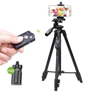 YUNTENG VCT-5208RM Aluminum Magnesium Alloy Leg Tripod Mount with Bluetooth Remote Control & Tripod Head & Phone Clamp for SLR Camera & Smartphones, Height: 125cm
