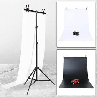 70x200cm T-Shape Photo Studio Background Support Stand Backdrop Crossbar Bracket Kit with 70x140cm Black / White Backdrops