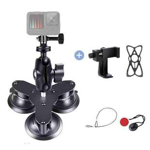 Triangle Suction Cup Mount Holder with Tripod Adapter & Screw & Phone Clamp & Anti-lost Silicone Net for for GoPro Hero12 Black / Hero11 /10 /9 /8 /7 /6 /5, Insta360 Ace / Ace Pro, DJI Osmo Action 4 and Other Action Cameras, Smartphones(Black)