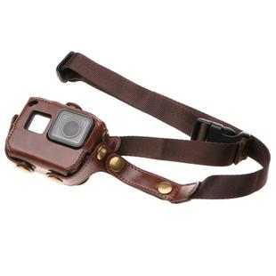 For GoPro HERO7 Black /6 /5  PU Leather Housing Case with Neck Strap & Buttons(Brown)