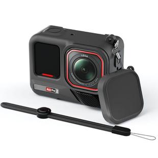 For Insta360 Ace Pro 2 Silicone Protective Case with Wrist Strap & Lens Cover (Black)