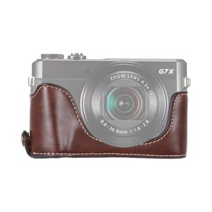 1/4 inch Thread PU Leather Camera Half Case Base for Canon G7 X Mark II (Coffee)