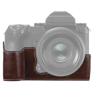 1/4 inch Thread PU Leather Camera Half Case Base for FUJIFILM GFX 50S (Coffee)