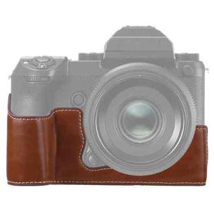 1/4 inch Thread PU Leather Camera Half Case Base for FUJIFILM GFX 50S (Brown)