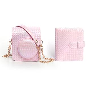 For FUJIFILM instax mini 12 Colorful Woven Leather Case Full Body Camera Bag + Photo Album with Strap (Pink)