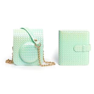 For FUJIFILM instax mini 12 Colorful Woven Leather Case Full Body Camera Bag + Photo Album with Strap (Green)