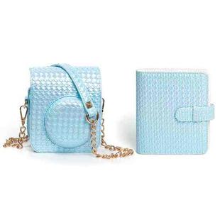 For FUJIFILM instax mini 12 Colorful Woven Leather Case Full Body Camera Bag + Photo Album with Strap (Blue)