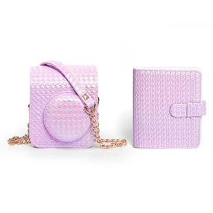 For FUJIFILM instax mini 12 Colorful Woven Leather Case Full Body Camera Bag + Photo Album with Strap (Purple)
