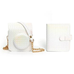 For FUJIFILM instax mini 12 Colorful Woven Leather Case Full Body Camera Bag + Photo Album with Strap (White)