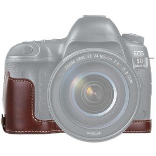 1/4 inch Thread PU Leather Camera Half Case Base for Canon EOS 5D Mark IV / 5D Mark III(Coffee)
