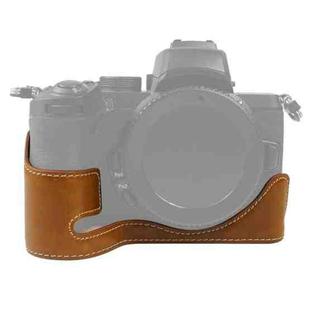 1/4 inch Thread PU Leather Camera Half Case Base for Nikon Z50(Brown)