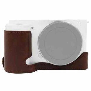 1/4 inch Thread PU Leather Camera Half Case Base for Sony ZV-E10 / ZV-E10L (Coffee)