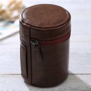 Medium Lens Case Zippered PU Leather Pouch Box for DSLR Camera Lens, Size: 13x9x9cm(Coffee)
