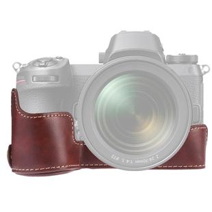 1/4 inch Thread PU Leather Camera Half Case Base for Nikon Z6 / Z7 (Coffee)