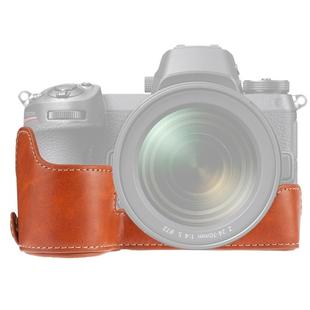 1/4 inch Thread PU Leather Camera Half Case Base for Nikon Z6 / Z7 (Brown)