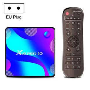 X88 Pro 10 4K Ultra HD Android TV Box with Remote Controller, Android 10.0, RK3318 Quad-Core 64bit Cortex-A53, 4GB+32GB, Support Bluetooth / Dual-Band WiFi / TF Card / USB / AV / Ethernet(EU Plug)
