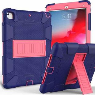 Shockproof Two-color Silicone Protection Shell for iPad 9.7(2018) & 9.7(2017) & Air 2, with Holder(Navy Blue+Rose Red)
