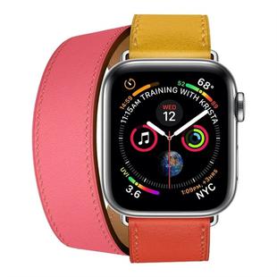 Two Color Double Loop Leather Wrist Strap Watch Band for Apple Watch Series 3 & 2 & 1 38mm, Color:Amber + Orange Red + Light Rose Red