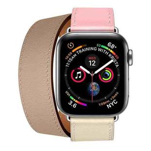 Two Color Double Loop Leather Wrist Strap Watch Band for Apple Watch Series 3 & 2 & 1 38mm, Color:Cherry Pink+Pink White+Ceramic Clay