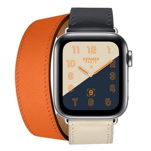 Two Color Double Loop Leather Wrist Strap Watch Band for Apple Watch Series 3 & 2 & 1 38mm, Color:Bright Blue+Pink White+Orange