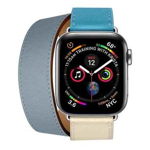 Two Color Double Loop Leather Wrist Strap Watch Band for Apple Watch Series 3 & 2 & 1 42mm, Color:Grey Blue+Pink White+Ice Blue