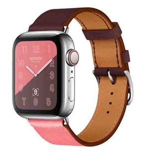 Two Color Single Loop Leather Wrist Strap Watch Band for Apple Watch Series 3 & 2 & 1 42mm, Color:Pink+Wine Red