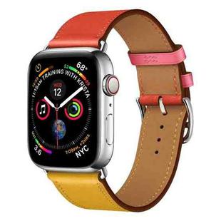 Two Color Single Loop Leather Wrist Strap Watch Band for Apple Watch Series 3 & 2 & 1 38mm, Color:Amber+Orange Red+Light Rose Red