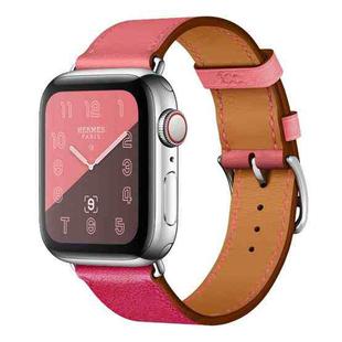 Two Color Single Loop Leather Wrist Strap Watch Band for Apple Watch Series 3 & 2 & 1 38mm, Color:Rose Red+Pink