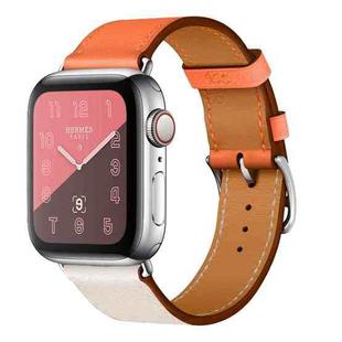 Two Color Single Loop Leather Wrist Strap Watch Band for Apple Watch Series 3 & 2 & 1 38mm, Color:Rice White+Orange