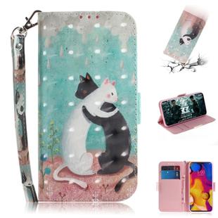 3D Painting Pattern Coloured Drawing Horizontal Flip Leather Case with Holder & Card Slots & Wallet For LG V40 ThinQ(Black White Cat)