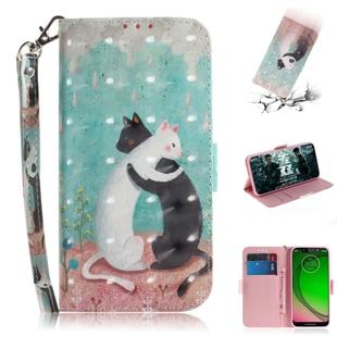 3D Painting Pattern Coloured Drawing Horizontal Flip Leather Case with Holder & Card Slots & Wallet For Motorola Moto G7 Play(Black White Cat)