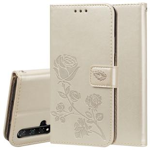 Rose Embossed Horizontal Flip PU Leather Case with Holder & Card Slots & Wallet for Huawei Honor 20(Gold)