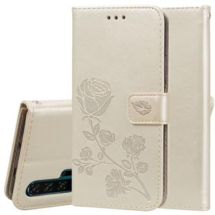 Rose Embossed Horizontal Flip PU Leather Case with Holder & Card Slots & Wallet for Huawei Honor 20 Pro(Gold)