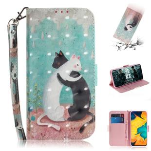 3D Painting Pattern Coloured Drawing Horizontal Flip Leather Case with Holder & Card Slots & Wallet For Galaxy A30(Black White Cat)