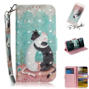3D Painting Pattern Coloured Drawing Horizontal Flip Leather Case with Holder & Card Slots & Wallet For Sony Xperia 10 Plus(Black White Cat)