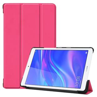 Custer Texture Colored Drawing Horizontal Flip PU Leather Case for Huawei MediaPad M5 Lite 8.0, with Three-folding Holder(Rose Red)