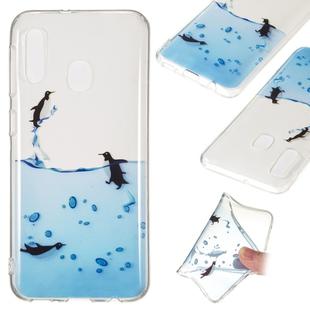 Coloured Drawing Transparent Clear TPU Case for  Galaxy A20e(Penguin)